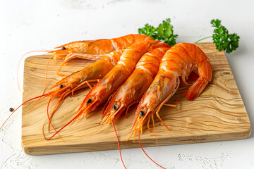 Imperial prawns on a light wooden board