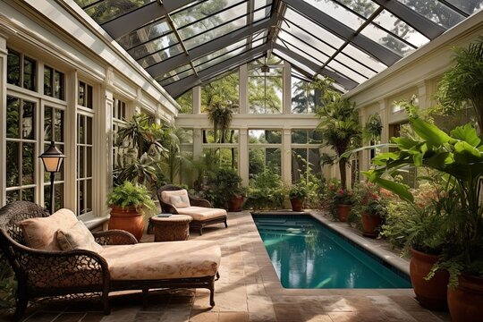 Solarium Sunroom Oasis: Reflective Pool and Sandstone Tiles Paradise Masterclass