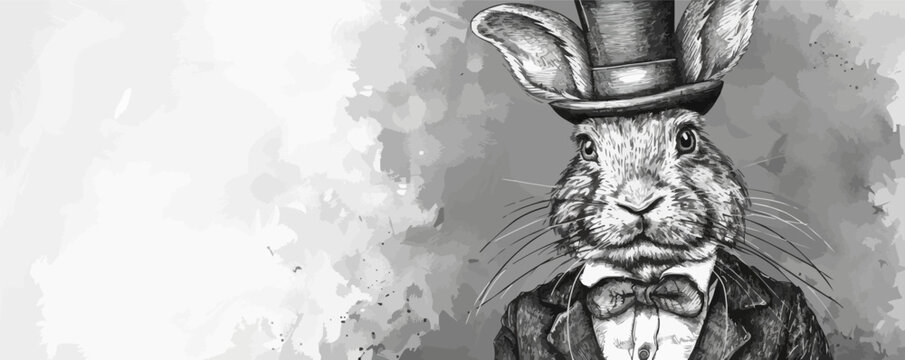 Mr Rabbit in top hat and suit portrait sketch hand drawn in doodle style. vector simple illustration