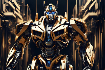 AI transformer metal robot web page PPT wallpaper background powerpoint