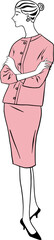 Vector fashion image young woman in retro vintage dress, silhouette with fillings can be edited