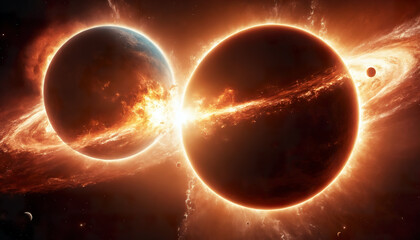 cosmic catastrophe. collision of planets and asteroids