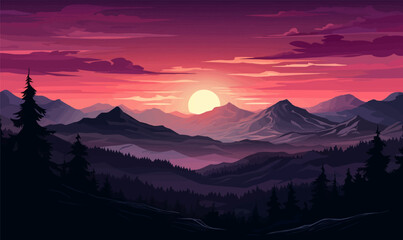 mountain landscape panorama silhouette vector background illustration - obrazy, fototapety, plakaty