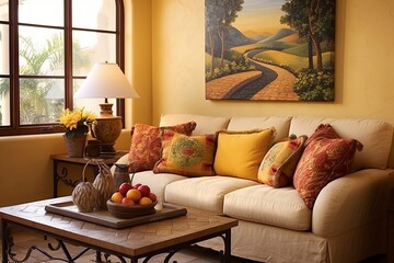 Tiled Coffee Table: Sunny Tuscany-Inspired Living Room Decor and Functional Artwork