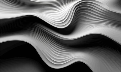three-dimensional black white line wave art background knot structure -