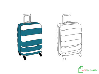 luggage travel bag vector  type outline travel or business trip. Vector illustration.  Travel bags are drawn by one black line on a white background. One-line drawing. Continuous line. Vector Eps10