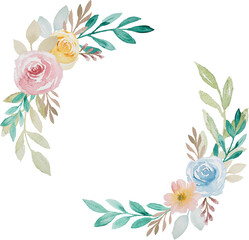 Watercolor Flower Circle Wreath illustration for card website, application, printing, document, poster design, etc.