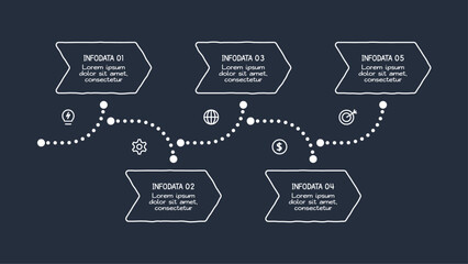 Doodle infographic elements with 5 options. Template for web on a dark background.