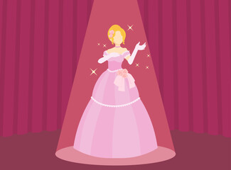 ステージで歌うドレス姿の女性のイラスト