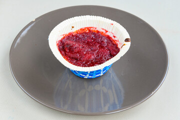 Strawberry magnolia dessert. Magnolia with strawberry and cream filling on a white background. close up. Cilekli Muzlu Magnolia. Antep fistikli cilekli mag