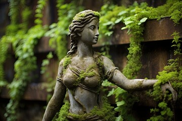 Fototapeta na wymiar Tuscan Herbalist Terrace Gardens: Cascading Thyme & Weathered Statuettes