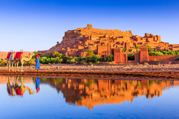 Ait-Ben-Haddou, Ksar or fortified village in Ouarzazate province, Morocco. Prime example of...