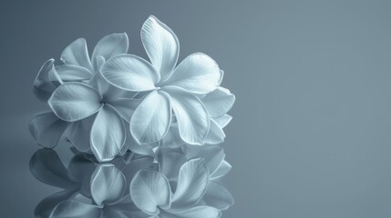   A collection of white blooms atop a pristine table against a gray wall, centrally situated in a room - obrazy, fototapety, plakaty