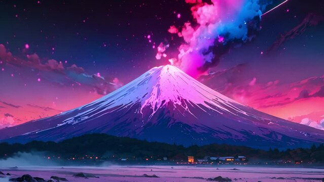 幻想的な空と雪が積もる富士山,Generative AI 