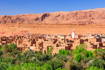 Tinghir Oasis, Morocco. Old berber architecture in Todra Gorge, Atlas Mountains.