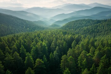 Fototapeta premium Drone captures eco-friendly transport on forest highway, with hydrogen truck and electric car in motion.. Beautiful simple AI generated image in 4K, unique.
