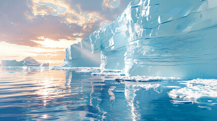 Antarctic sunrise landscape. Global warming. North background