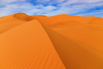 Fototapeta na wymiar The Sahara Desert, Morocco. Sand dunes landscape of the Erg Chebbi, Merzouga.