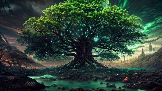 緑に光る巨木,Generative AI 