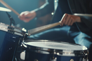 Obraz premium Drum set with sticks in motion, capturing the intensity of a drum solo