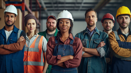 Professional photoshoot, diverse group of workers in workwear, showcasing different occupations
