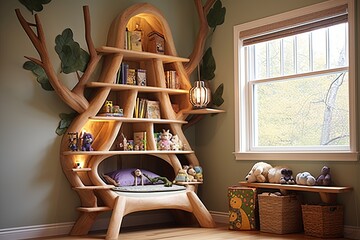 Treehouse Dreams: Whimsical Tree-shaped Bookshelf & Creative Storage for Kids