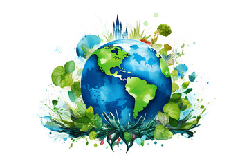 Colorful globe watercolor illustration. Environment save. Earth day. Save a planet. World tour