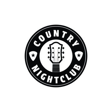 country music guitar western logo design vintage retro label stamp circle