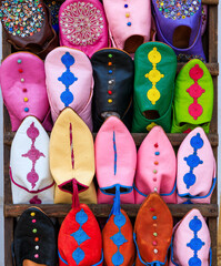 Rabat, Morocco. The babouche, traditional Moroccan leather shoes.