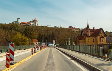 Obraz premium Alpine spring view at Obernberg, Ried im Innkreis, Innviertel, Upper Austria, Austria