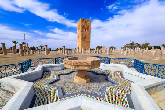 Rabat, Morocco. Hassan Tower a popular tourist attraction and a UNESCO World Heritage Site.