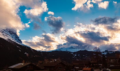 Alpine view on a cloudy spring day at Grindelwald, Interlaken-Oberhasli, Bern, Switzerland