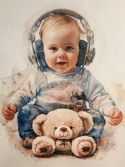 Baby mit Kopfhörern