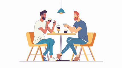Two hipster guy sitting at table eating meal at food