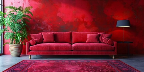 Obraz premium In a contemporary living room, a vivid purple sofa adds texture and modern flair.