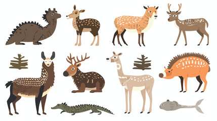 Wild animals set. North and South American fauna. Ame