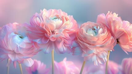   A cluster of pink blooms atop a blue-pink floral field against a backdrop of blue and pink