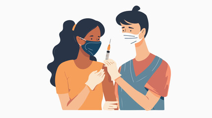 Woman in face mask getting vaccinated against Covid-1 - obrazy, fototapety, plakaty
