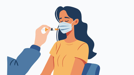 Woman in face mask getting vaccinated against Covid-1 - obrazy, fototapety, plakaty