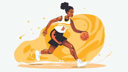 Woman sports player playing basketball. Female athlet