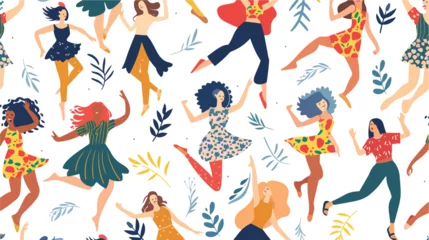 Deurstickers Women dancing pattern. Seamless background with happy © Roses
