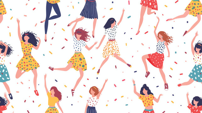 Women dancing pattern. Seamless background with happy
