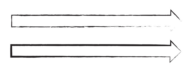 Black hand-drawn brush stroke arrow isolated on a white background