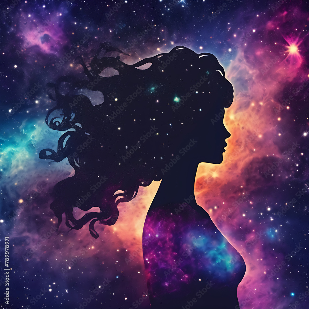 Wall mural universe meta human goddess spirit silhouette on galaxy space background new quality colorful - Wall murals