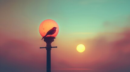 Bird perched on a lamppost