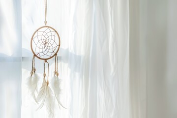 Serene Bedroom Interior With Dream Catcher and Soft Natural Light