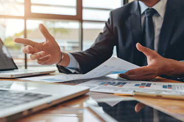 businessman working on table in office, Generative AI