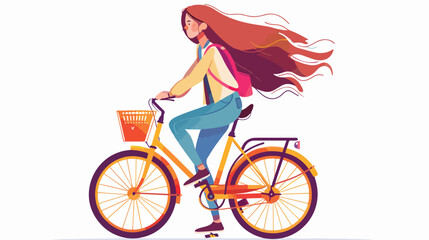 Young girl on bicycle side profile view isolated. Vec