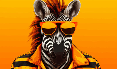 zebra wearing sunglasses vector illustration in the middle of the artboard - obrazy, fototapety, plakaty