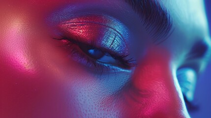 a dynamic shot capturing the blending of eyeshadow colors with a blending brush, showcasing the artistry involved in makeup application in 8k resolution. 
